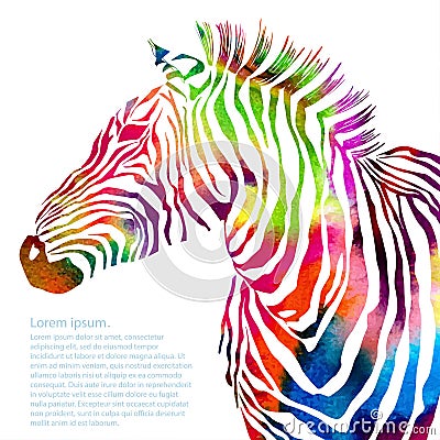 Animal illustration of watercolor zebra silhouette Vector Illustration