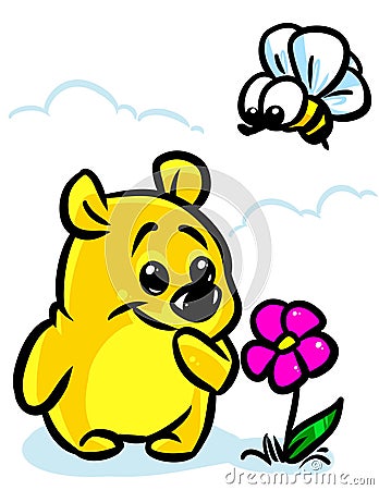 Animal little bear flower bee character cartoon illustration Cartoon Illustration