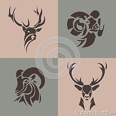 Animal logo collection. Deer, ram, goat vector emblem. Set wild animals Vector Illustration