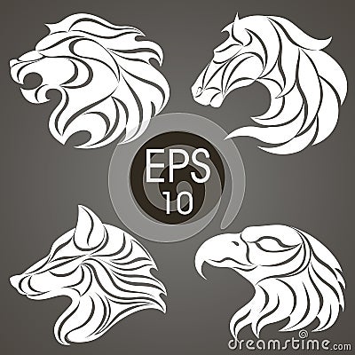 Animal logo design collection. Animal Emblem. Lion, Horse, Eagle, Wolf Vector Illustration