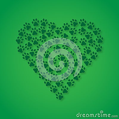 Animal love, green modern heart made from dog paws, vector illustration Vector Illustration