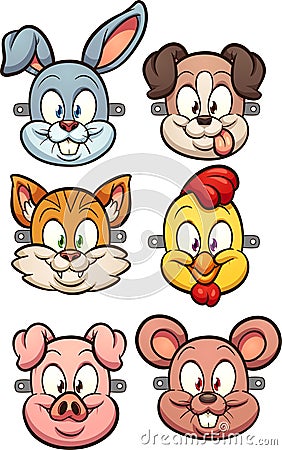 Cartoon animal faces for kids masks Vector Illustration