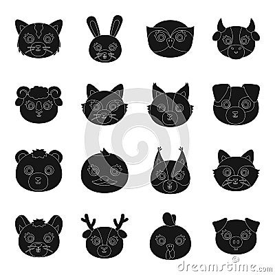 Animal muzzle set icons in black style. Big collection of animal muzzle vector symbol stock illustration Vector Illustration