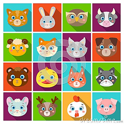 Animal muzzle set icons in flat style. Big collection of animal muzzle vector symbol stock illustration Vector Illustration