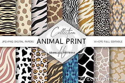 Set of seamless patterns with animal print Vector Illustration