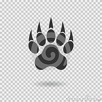 Animal paw print with claws. Tiger paw with shadow. Web icon. Footprint Vector Illustration