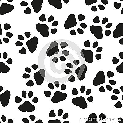 Animal paw print seamless pattern background. Business flat vector illustration. Dog or cat pawprint sign symbol pattern Vector Illustration
