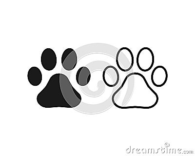 Animal paw print vector icon. Dog or cat footprint trail sign. Pet foot shape mark symbol. Petshop store or vet logo. Vector Illustration