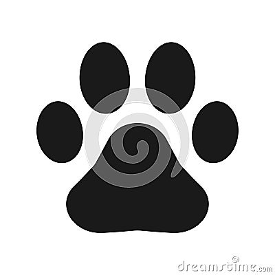 Animal paw print vector icon. Dog or cat footprint trail sign. Pet foot shape mark symbol. Petshop store or vet logo. Vector Illustration