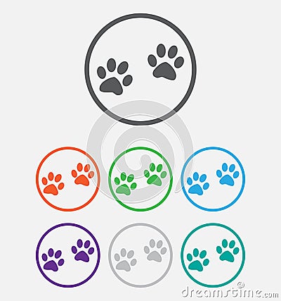 Animal paw prints icons paw, web icon. vector Vector Illustration