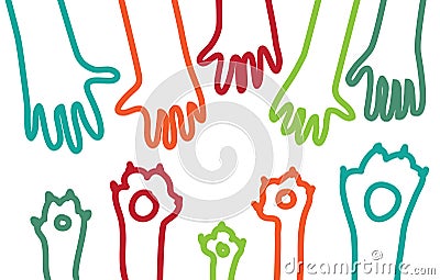 Animal pets dog cats paw hand lines symboll rescue help support Vector Illustration