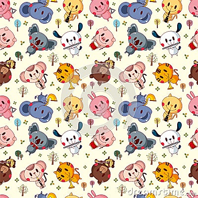 Animal play music seamless pattern Vector Illustration