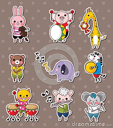 Animal play music stickers Vector Illustration