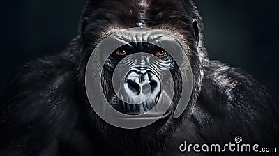 gorgeous colored frontal portrait of a male gorilla against a dark background Stock Photo