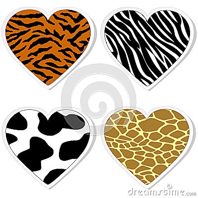 Animal print heart stickers Vector Illustration