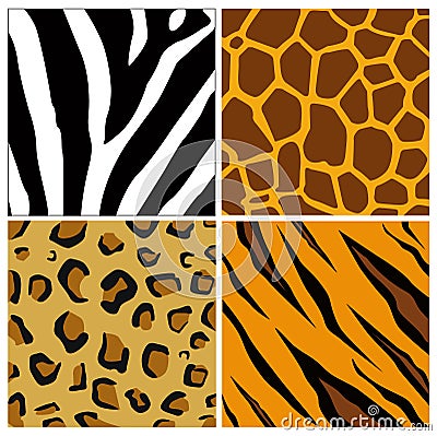 Animal prints set - zebra, tiger, leopard and giraffe Vector Illustration