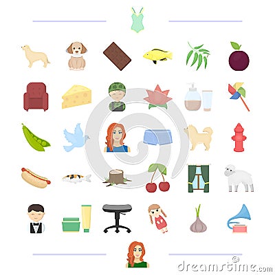 Animal, profession, food and other web icon in cartoon style. appearance, cosmetics, clothing icons in set collection. Vector Illustration