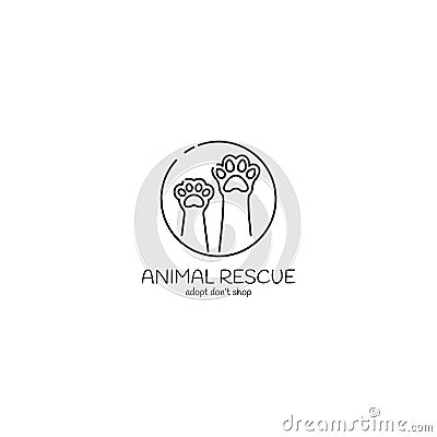 Animal rescue logo, cat and dog paw, minimalistic symbol design, pet shelter, vector illustration Vector Illustration