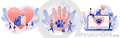 Animal rescue and pet protection. Hand and paw as symbol support and love pets. Animal shelter. Wildlife protection and Vector Illustration