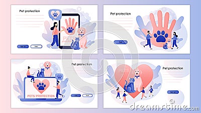 Animal rescue and pet protection. Support and love pets. Animal shelter. Screen template for mobile smart phone, landing Vector Illustration