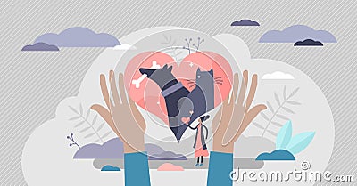 Animal rescue and pet protection with support and love tiny persons concept Vector Illustration