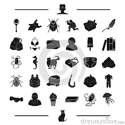 Animal, rest, childhood and other web icon in black style.game, surfing icons in set collection. Vector Illustration