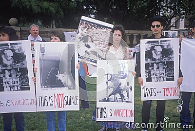 Animal rights demonstrators holding signs, Los Angeles, California Editorial Stock Photo