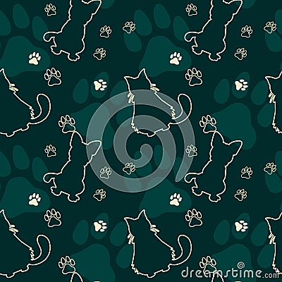 Animal seamless vector pattern of cat and dog silhouettes. Vector Illustration