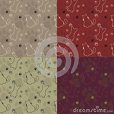 Animal seamless vector pattern of cat and dog silhouettes. Vector Illustration