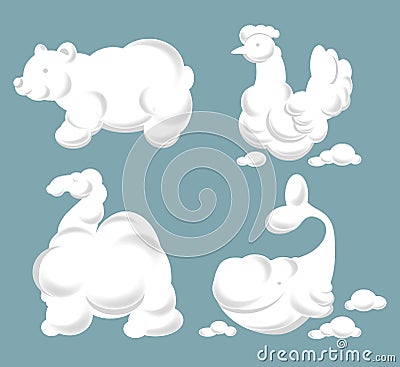 Animal shaped clouds floating in the summer sky Vector Illustration