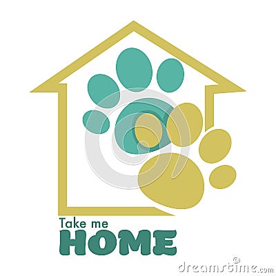 Animal shelter or pet shop isolated icon home and paw Vector Illustration