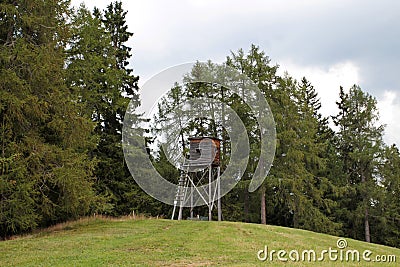 Animal sighting hut on the Alpe di Siusi Stock Photo