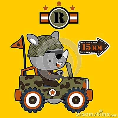 Animal soldier cartoon on military vehicle Vector Illustration