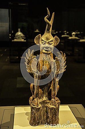 Animal statue with wings at the Museum of Islamic Arts MIA wit Editorial Stock Photo