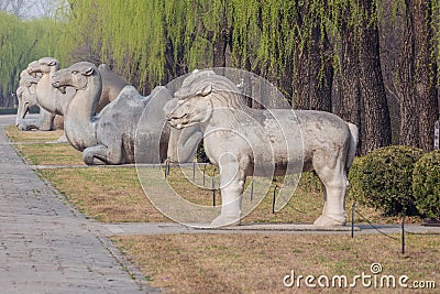 Animal statues along the Sacred Road Stock Photo