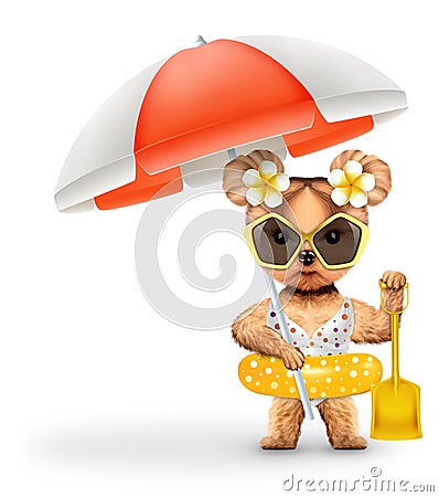 Animal in swimsuit with umbrella holding shovel Cartoon Illustration