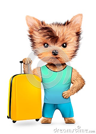 Animal in t-shirt and shorts holding luggage Cartoon Illustration