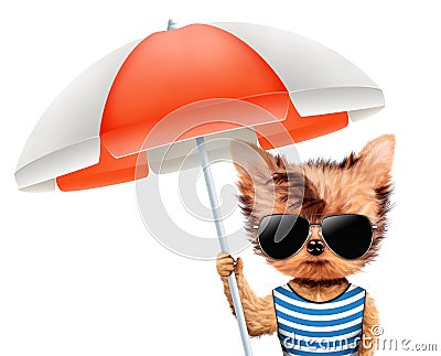 Animal in t-shirt and sunglasses holding umbrella Cartoon Illustration