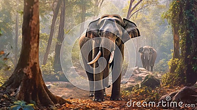 Animal. Thai elephants in the forest. Generative Ai Stock Photo