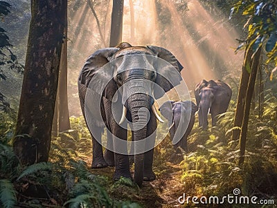 Animal. Thai elephants in the forest. Generative Ai Stock Photo