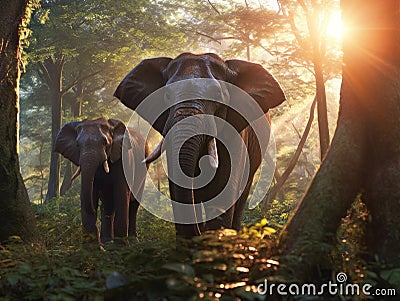 Animal. Thai elephants in the forest. Generative Ai Stock Photo