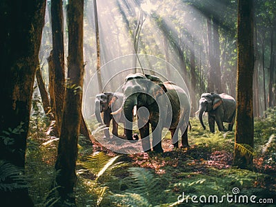 Animal. Thai elephants in the forest. Generative Ai Stock Photo
