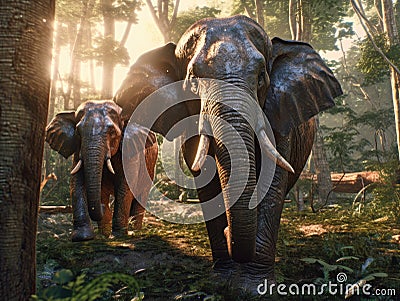 Animal. Thai elephants in the forest. Generative Ai Stock Photo