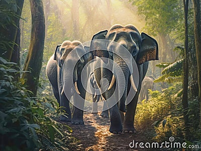 Animal. Thai elephants in the forest. Generative Ai Stock Photo