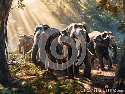 Animal. Thai elephants in the forest. Generative Ai Stock Photo