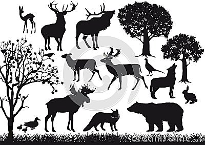 Animal and tree silhouettes Vector Illustration