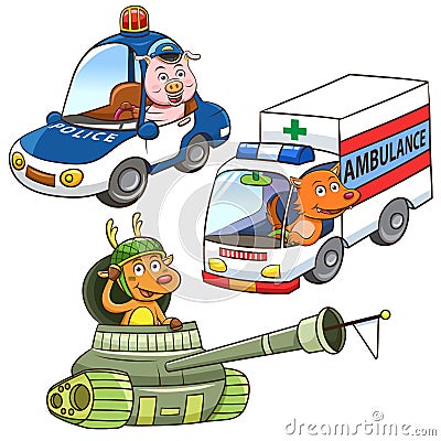 Animal vehicle Occupation cartoon. Vector Illustration