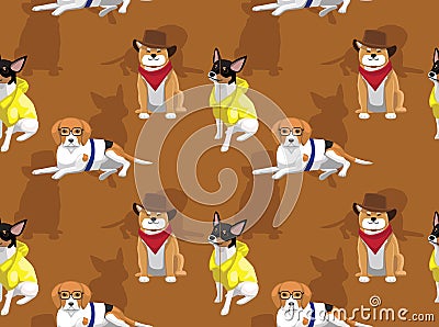 Dog Cowboy Clothes Background Seamless Wallpaper Vector Illustration