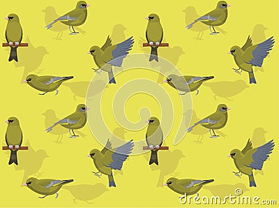 European Greenfinch Poses Cute Cartoon Character Seamless Wallpaper Background Vector Illustration