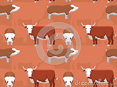 Hereford Cattle Cartoon Seamless Wallpaper Vector Illustration